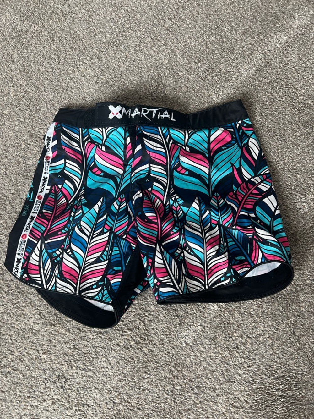 XMartial BJJ Feather Print Fight Shorts - Teal, Pink, Navy